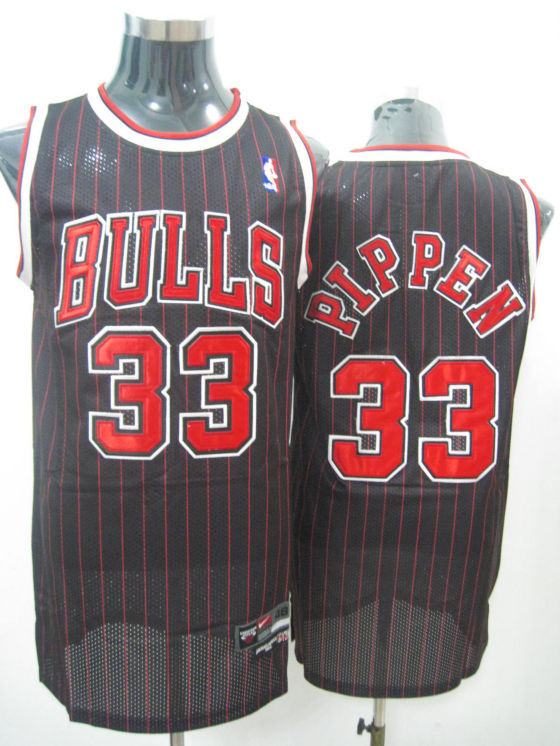 NBA Chicago Bulls 33 Scottie Pippen Black Red Stripe Authentic Throwback Jersey